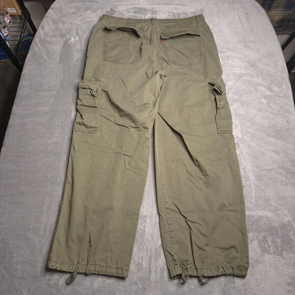 Levis 94 Baggy Womens Cargo Pants Olive Green 32 Relaxed Fit Hem Drawstrings - Picture 3 of 8